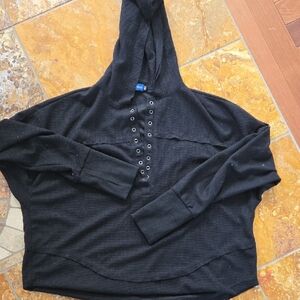 Men's Black Hooded Lace-Up Knit Sweater